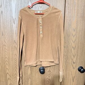 AMO A M O Thermal Henley Long Sleeve Tee Large